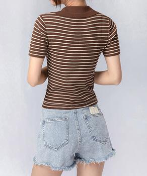 ボーダー柄ニットポロシャツレディース半袖 送料無料 即日発送-6