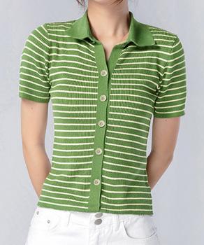 ボーダー柄ニットポロシャツレディース半袖 送料無料 即日発送-7