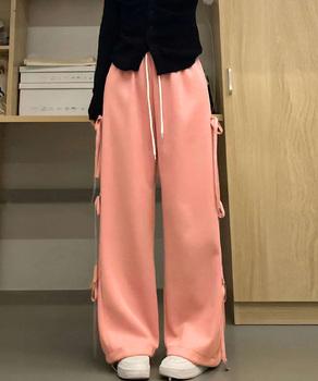 スウェットパンツサイドリボンワイドパンツ 送料無料 即日発送-5