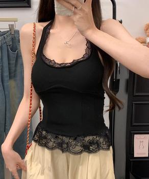 裾フリルレースホルターネックタンクトップ 送料無料 即日発送-2