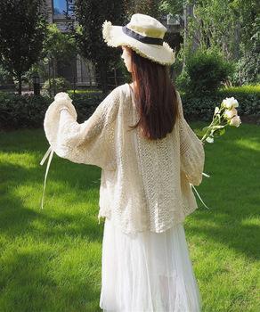 透かし編み レースカーディガン リボン袖 送料無料 即日発送-3