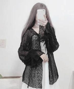 透かし編み レースカーディガン リボン袖 送料無料 即日発送-4