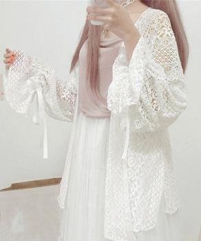 透かし編み レースカーディガン リボン袖 送料無料 即日発送-6