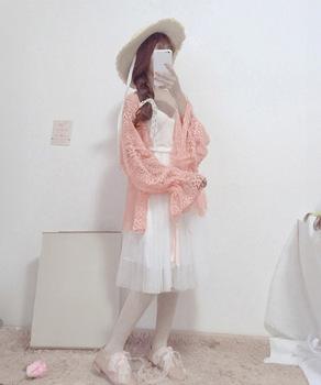 透かし編み レースカーディガン リボン袖 送料無料 即日発送-7