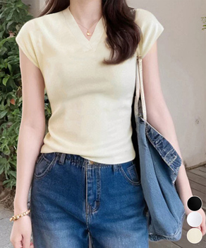 サマーニット フレンチスリーブ トップス 送料無料 即日発送-0