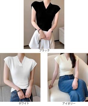 サマーニット フレンチスリーブ トップス 送料無料 即日発送-1