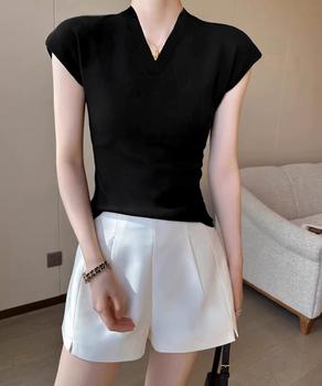 サマーニット フレンチスリーブ トップス 送料無料 即日発送-2