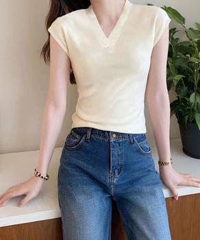 サマーニット フレンチスリーブ トップス 送料無料 即日発送-6