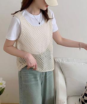 透かし編みニットベスト 重ね着ニットジレ 送料無料 即日発送-4