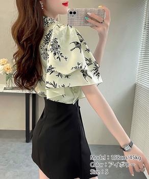 総柄ブラウスダブルフレアスリーブトップス 送料無料 即日発送-5