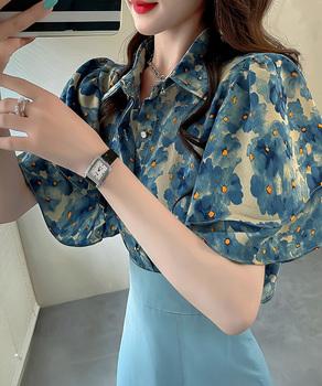 総柄ブラウスダブルフレアスリーブトップス 送料無料 即日発送-7