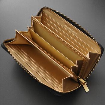 長財布 BEAMZSQUARE 蛇革クロスライン×馬革ラウンドファスナー長財布 BZSQ 318 黒金開運金運財布 送料無料-1