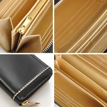 長財布 BEAMZSQUARE 蛇革クロスライン×馬革ラウンドファスナー長財布 BZSQ 318 黒金開運金運財布 送料無料-2