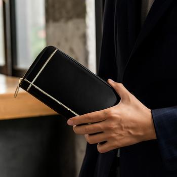 長財布 BEAMZSQUARE 蛇革クロスライン×馬革ラウンドファスナー長財布 BZSQ 318 黒金開運金運財布 送料無料-5