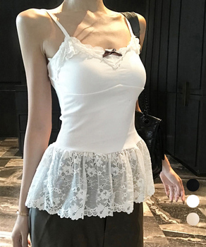 パッド付き 裾レース切り替えキャミソール 送料無料 即日発送-0