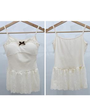 パッド付き 裾レース切り替えキャミソール 送料無料 即日発送-8