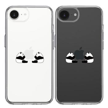 iPhone16e ケース クリア 双子 パンダ りんご モグモグ スマホケース 側面ソフト 背面ハード ハイブリッド  送料無料-1