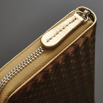 長財布 メッシュシープスキン革ラウンドファスナー長財布E 031M GD ゴールドカラー羊革編み込み婦人財布 送料無料-3