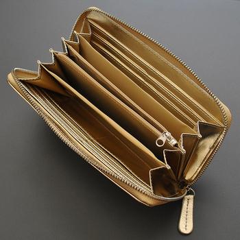 長財布 シープスキンラウンドファスナー長財布 E 031GD ゴールドカラーレディース羊革婦人財布 送料無料-1