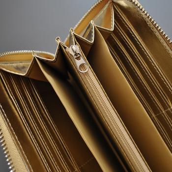 長財布 シープスキンラウンドファスナー長財布 E 031GD ゴールドカラーレディース羊革婦人財布 送料無料-2