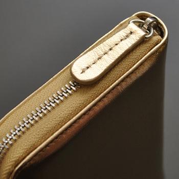 長財布 シープスキンラウンドファスナー長財布 E 031GD ゴールドカラーレディース羊革婦人財布 送料無料-3