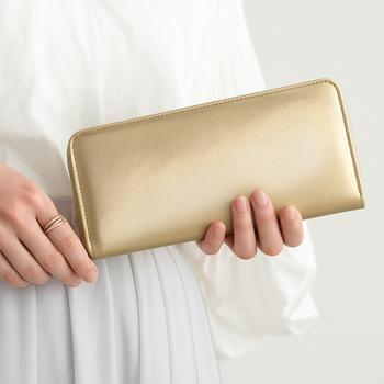 長財布 シープスキンラウンドファスナー長財布 E 031GD ゴールドカラーレディース羊革婦人財布 送料無料-4