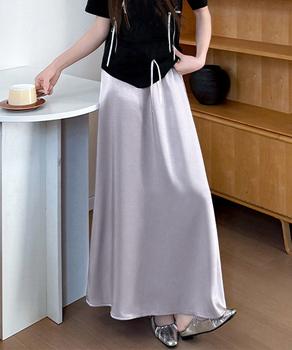 サテンスカート ロングスカート 無地 送料無料 即日発送-5