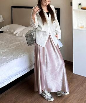 サテンスカート ロングスカート 無地 送料無料 即日発送-6