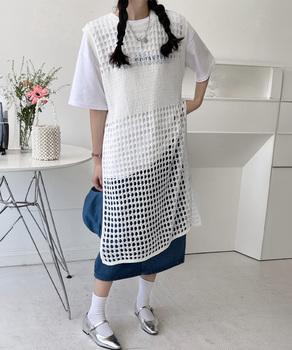 透かし編みロングベストサイドスリット夏服 送料無料 即日発送-5