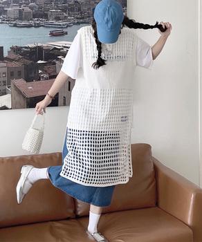 透かし編みロングベストサイドスリット夏服 送料無料 即日発送-6