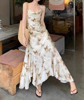 蝶柄キャミワンピース アシンメトリー夏服 送料無料 即日発送-0