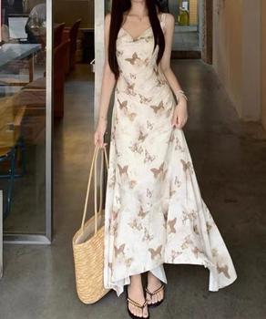 蝶柄キャミワンピース アシンメトリー夏服 送料無料 即日発送-4