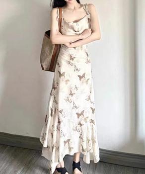 蝶柄キャミワンピース アシンメトリー夏服 送料無料 即日発送-5