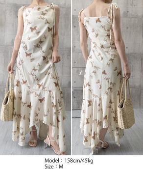 蝶柄キャミワンピース アシンメトリー夏服 送料無料 即日発送-7