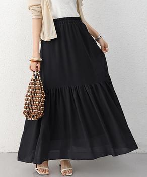 ロングスカート シフォン 裏地付き 春夏 送料無料 即日発送-2