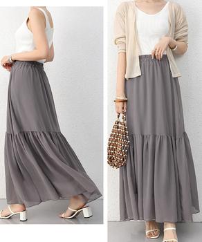 ロングスカート シフォン 裏地付き 春夏 送料無料 即日発送-4