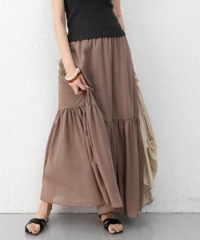 ロングスカート シフォン 裏地付き 春夏 送料無料 即日発送-5