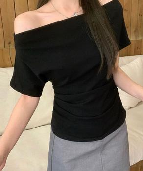 オフショルダーカットソー サイドギャザー 送料無料 即日発送-2