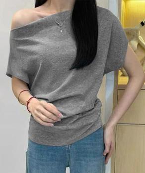 オフショルダーカットソー サイドギャザー 送料無料 即日発送-3