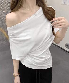 オフショルダーカットソー サイドギャザー 送料無料 即日発送-4