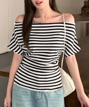 オフショルダーカットソー サイドギャザー 送料無料 即日発送-5