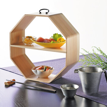 ひのき 曲げ八角手提料理棚 日本製 送料無料-2