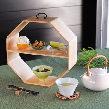 ひのき 曲げ八角手提料理棚 日本製 送料無料-3