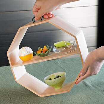 ひのき 曲げ八角手提料理棚 日本製 送料無料-4