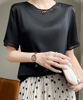 クルーネック サテン風シャツブラウス 送料無料 即日発送-2