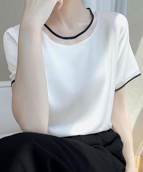 クルーネック サテン風シャツブラウス 送料無料 即日発送-5