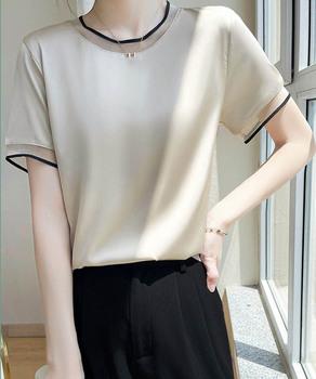 クルーネック サテン風シャツブラウス 送料無料 即日発送-6