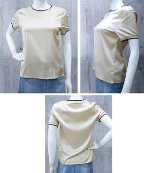 クルーネック サテン風シャツブラウス 送料無料 即日発送-7