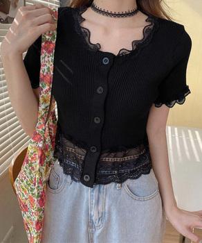 フリルショートカーディガン レースニット 送料無料 即日発送-2