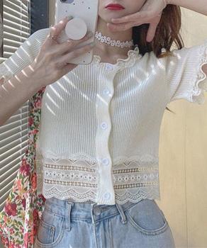 フリルショートカーディガン レースニット 送料無料 即日発送-3